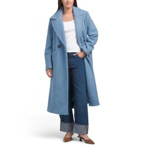 BCBGMAXAZRIA Misty Blue Notch Collar Double Breasted Coat